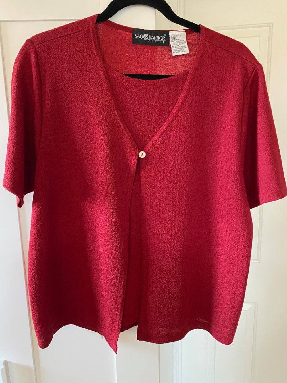 VTG Sag Harbor Women's Large Petite Red 2-in-1 Piece Illusion Cardigan Shirt Top